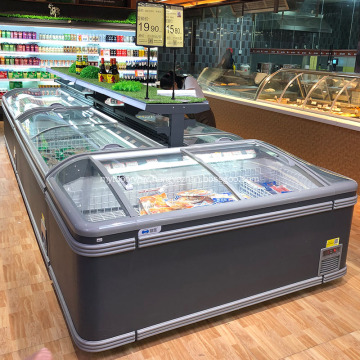 Supermarket frost free curved glass chest display freezer